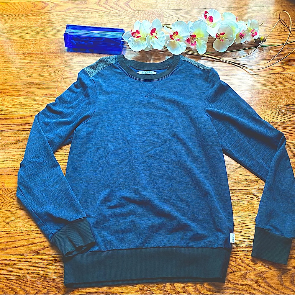 2XIST Pullover Light Sweater SLATE BLUE Black Sleeve Hems, NECK & Hem LIKE NEW